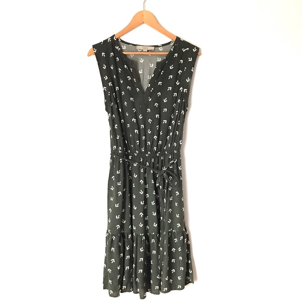 LOFT Green & White Midi Dress Size Medium Petite